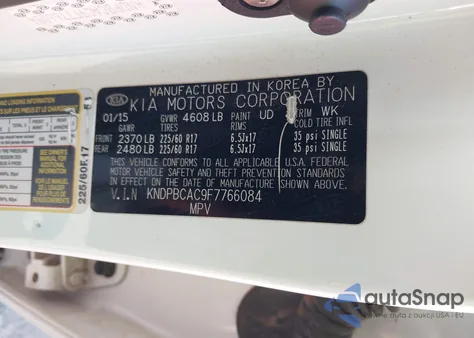 2015 Kia Sportage Lx z USA, uszkodzony, nr VIN KNDPBCAC9F7766084